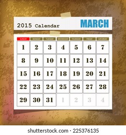 Calendar 2015 March vintage paper on grunge background 