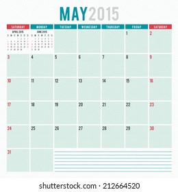Calendar 2015 May US version vector design template
