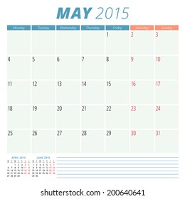 Calendar 2015 May vector design template 