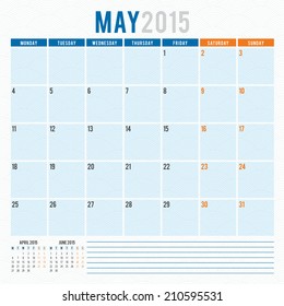 Calendar 2015 May vector design template