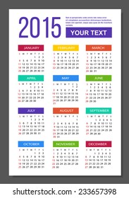 Calendar 2015 metro style, vector eps10 illustration
