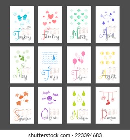 Calendar 2015 Mini Wall Lettering Monthly Sunday Start