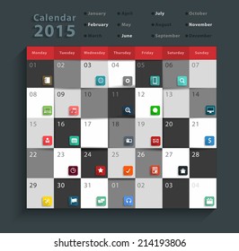 Calendar 2015, Modern business flat icons set abstract info graphic design banner template workflow layout, diagram, step up options, Vector illustration