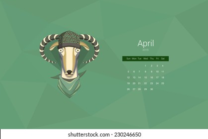 Calendar for 2015, the month of April, the year of the goat. All months will find in my portfolio