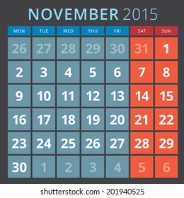 Calendar 2015 November vector design template 