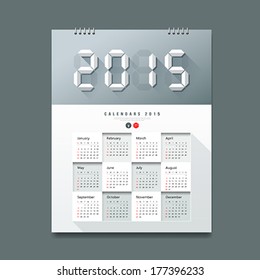 Calendar 2015 Number paper digital design, vector illustration