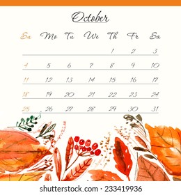 Calendar 2015, october