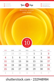 Calendar 2015 october month. Vector template with abstract background. Week starts sunday