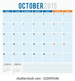 Calendar 2015 October vector design template