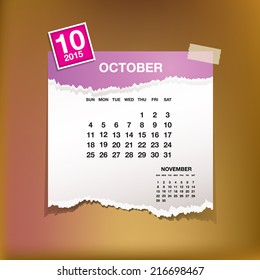 Calendar 2015 October vintage paper on grunge background 