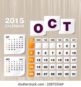 Calendar 2015 October vintage paper on grunge background 
