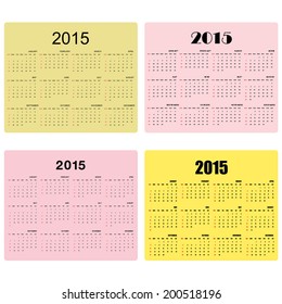 Calendar for 2015 on background. Vector illustration