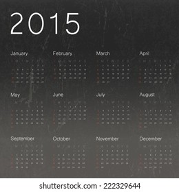 Calendar 2015 on black chalkboard background.Vector