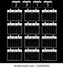 Calendar for 2015 on dark background. Vector EPS10.