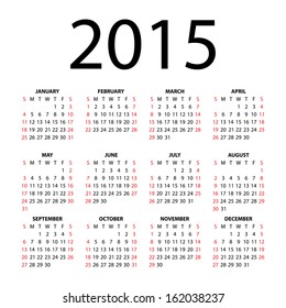 Calendar for 2015 on white background. Vector EPS10.