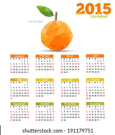 Calendar for 2015 on white background. Polygonal fruit. Abstract geometric origami style. Vector EPS 10 illustration.