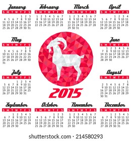 Calendar for 2015 on white background with Goat - symbol of the year.