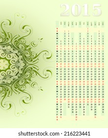 Calendar 2015 with ornamental backdrop