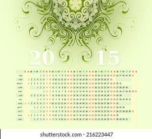 Calendar 2015 with ornamental backdrop