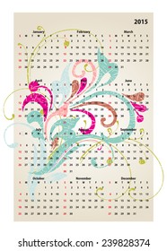 Calendar 2015 with ornamental backdrop 