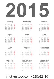 calendar 2015 over white background