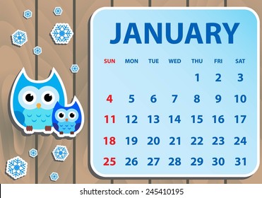 Calendar 2015 with owl vector illustration