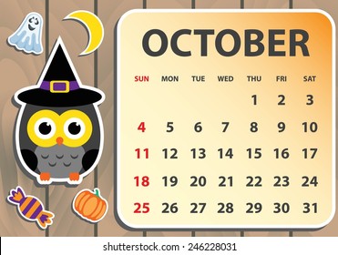 Calendar 2015 with owls vector illustration