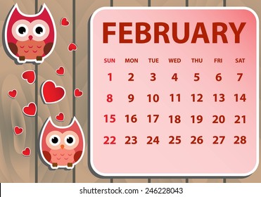 Calendar 2015 with owls vector illustration