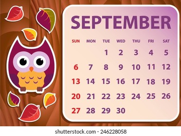 Calendar 2015 with owls vector illustration