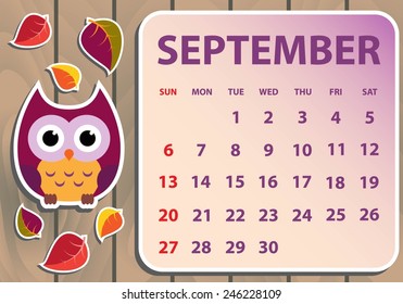 Calendar 2015 with owls vector illustration