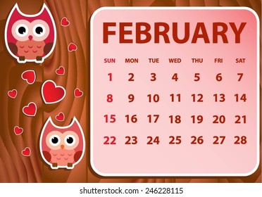 Calendar 2015 with owls vector illustration