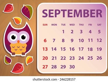 Calendar 2015 with owls vector illustration