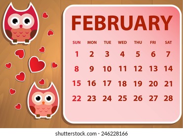 Calendar 2015 with owls vector illustration