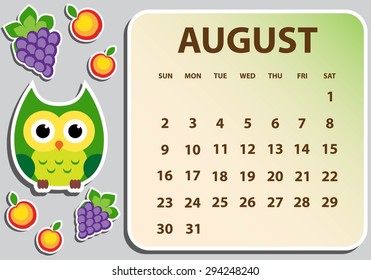 Calendar 2015 with owls. Vector illustration