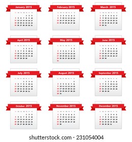 Calendar 2015 with red ribbons