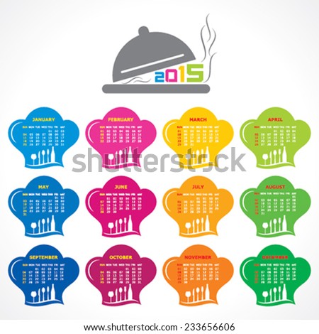 Calendar of 2015 with restaurant concept design - vector illustration 