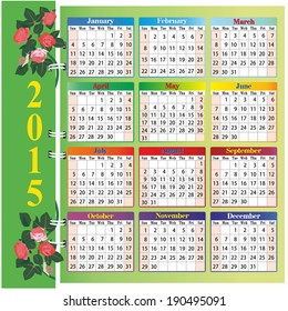 calendar 2015 with roses