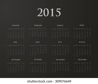 Calendar 2015 royal black, vector eps10 illustration