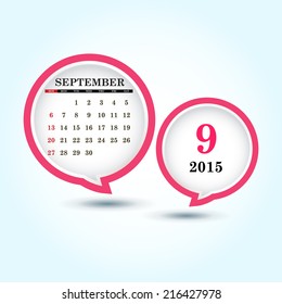 Calendar 2015 September with glossy speech bubble (week starts from Sunday) 