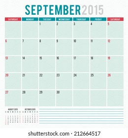 Calendar 2015 September US version vector design template