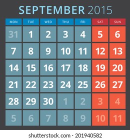 Calendar 2015 September vector design template 