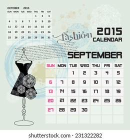 Calendar 2015 September vintage background fashion design 