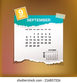 Calendar 2015 September vintage paper on grunge background 