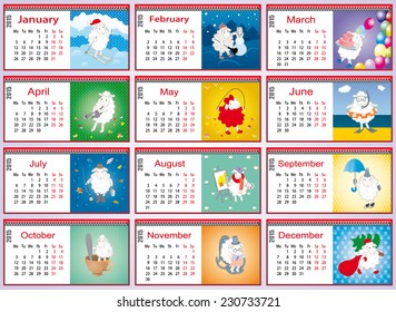 Calendar 2015 with a set of lamb in different months