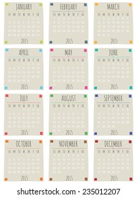 calendar for 2015 in square hand drawn style, isolated on white