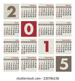 Calendar 2015 in squares
