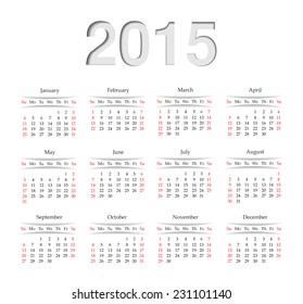 Calendar for 2015. Template month and day for the calendar design. Vector illustration.
