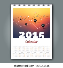 Calendar 2015, trendy geometric template design background, vector illustration