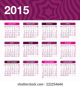 Calendar for 2015, vector design