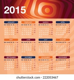 Calendar for 2015, vector design with abstract background 